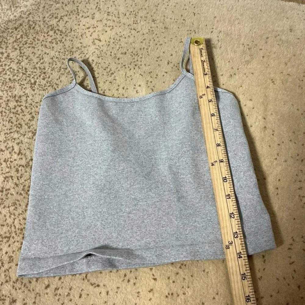 Free People Movement Grey Ribbed Cropped Cami Tank Top Low Back M/L OB7642501 - Picture 4 of 6